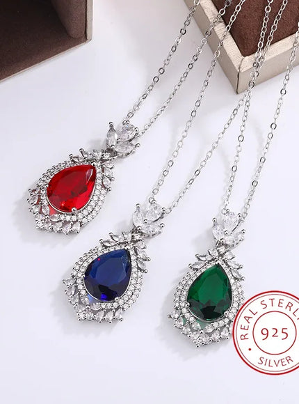 KissIcon Elegant 925 Silver Plated Necklace- Zircon Pendant