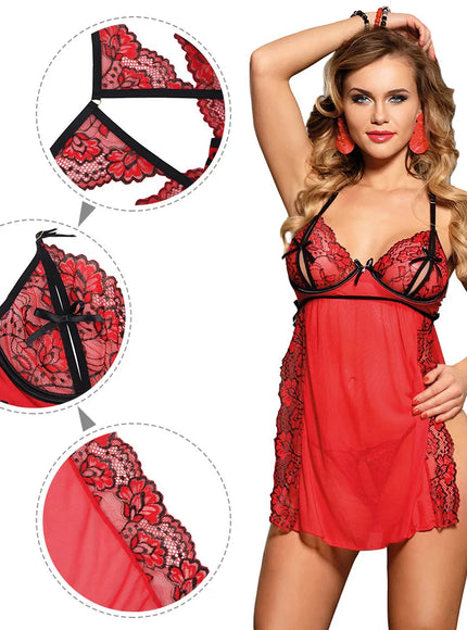 Plus Size Red Color Woman Sexy Bedroom Lingerie Babydoll Sleepwear Nightwear Dre ss from M/5XL