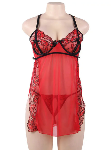 Plus Size Red Color Woman Sexy Bedroom Lingerie Babydoll Sleepwear Nightwear Dre ss from M/5XL