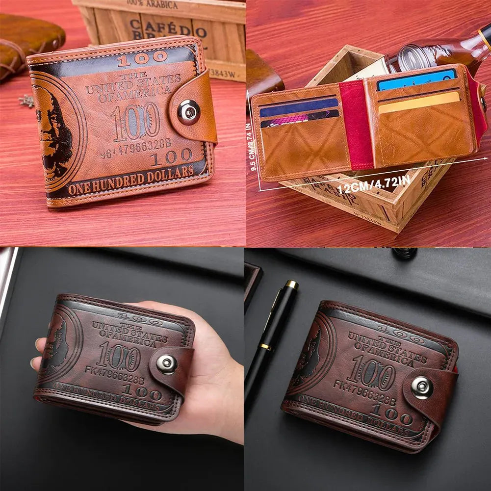 Men's Wallets with 100 US Dollar Pattern Hasp Male Leather Wallet with Zipper Card Holder Coin Pocket Purse cartera hombre