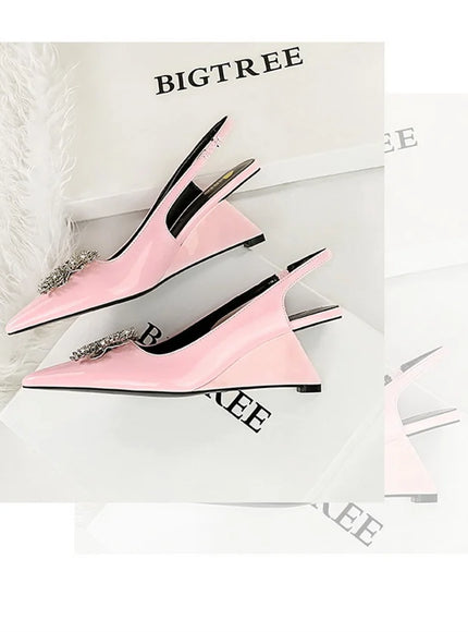New Wedges Patent Leather Shallow Pointed Toe High