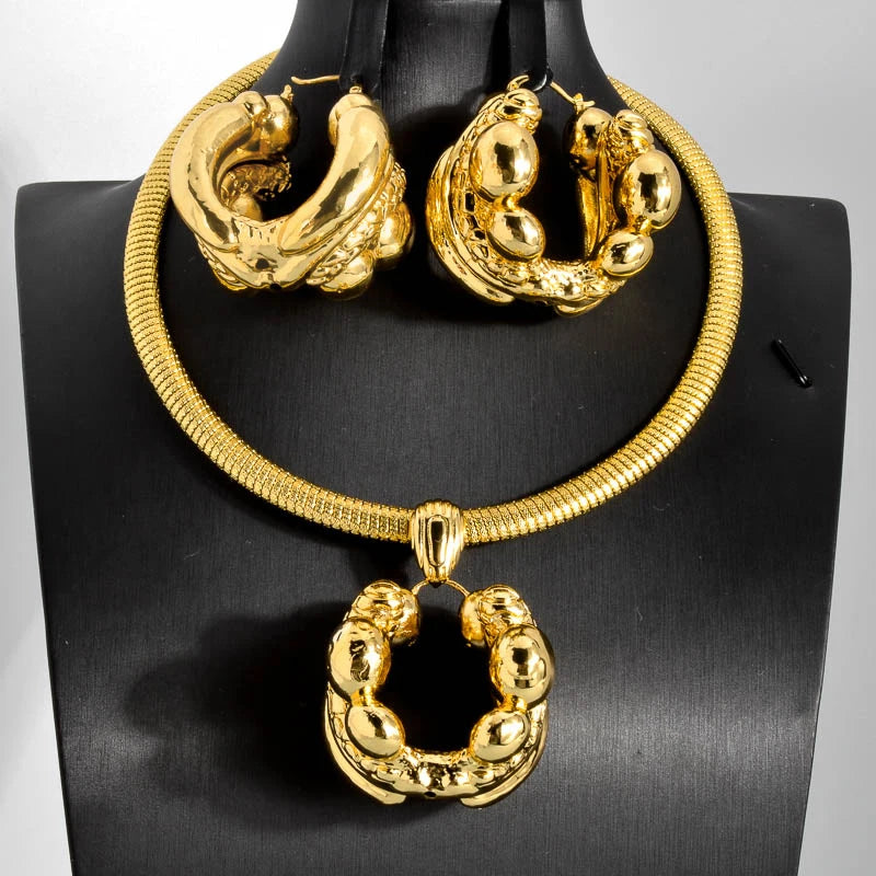 Gold Color Collar Necklace Earrings Jewelry Set For Women Dubai Africa Luxury Quality Jewellery Party Wedding Accessories