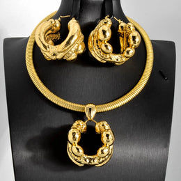 Gold Color Collar Necklace Earrings Jewelry Set For Women Dubai Africa Luxury Quality Jewellery Party Wedding Accessories
