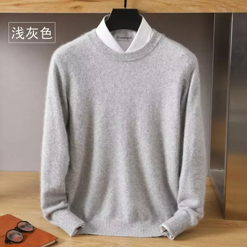 Autumn Winter New Men's Sweater Round Neck Loose Pullover Knitted Sweater Casual Solid Color Thickened 100% Mink Cashmeresweater