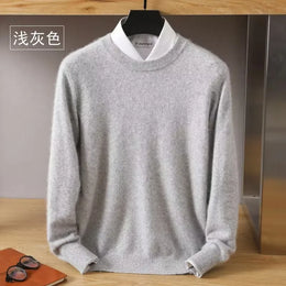 Autumn Winter New Men's Sweater Round Neck Loose Pullover Knitted Sweater Casual Solid Color Thickened 100% Mink Cashmeresweater