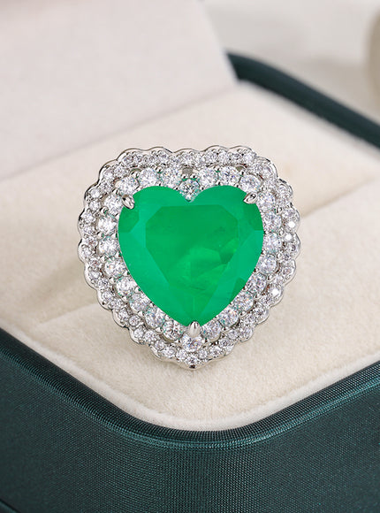 Luxurious Green Palaiba Heart-shaped Zircon Ring for Women's Fashion Instagram Pop Engagement Bride Jewelry 925 Stamp Ring