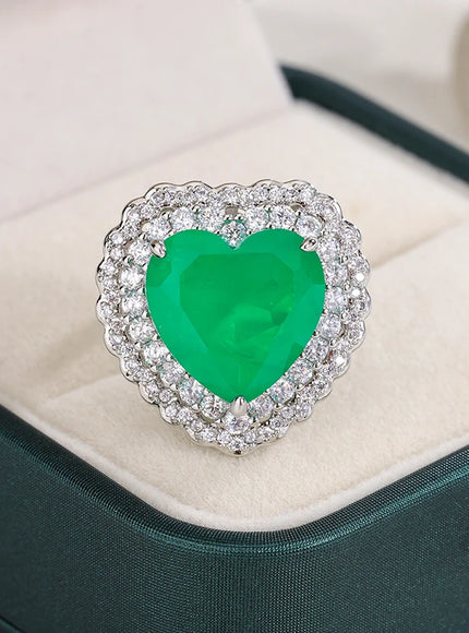 Luxurious Green Palaiba Heart-shaped Zircon Ring for Women's Fashion Instagram Pop Engagement Bride Jewelry 925 Stamp Ring