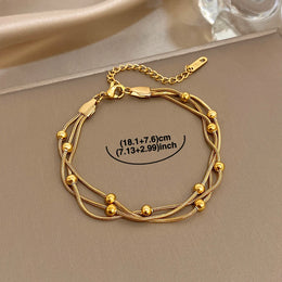 Stylish Gold Silver Color Stainless Steel Adjustable Bracelet for Women Elegant Multilayer Wrap Beaded Bracelets Party Jewelry