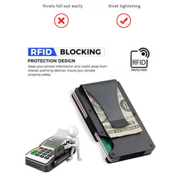 Minimalist  Wallet for Men, Money Clip Cash Strap Wallet, RFID Blocking Metal Wallet Aluminum Card Holder(Carbon Fiber)