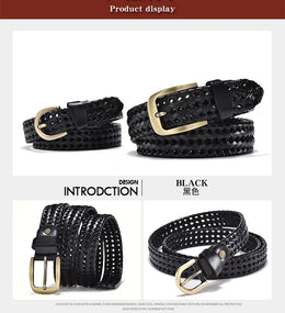 Men Genuine Leather Braided Belts Webbing High Quality Braided Vintage Belt for Men Gold Pin Buckle Casual for Jeans Strap