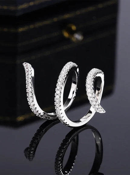 KissIcon 925 Silver Geometric Zircon Ring - Line Design