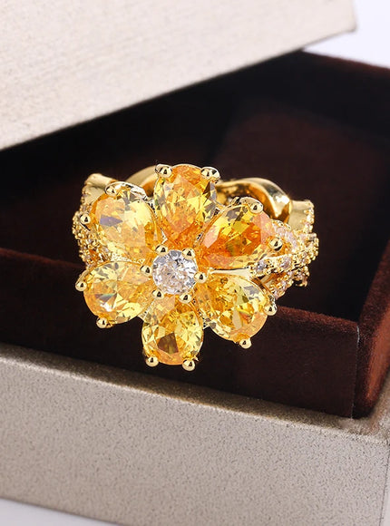 KissIcon Zircon Ring Pink Flower Peach 925 - Elegant Bloom