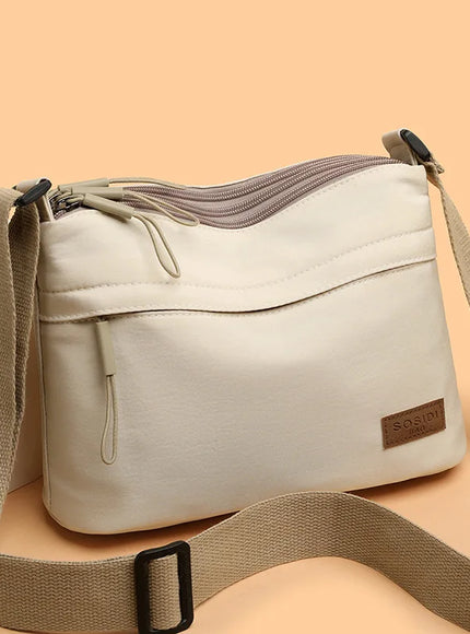 3 Main Pockets High Capacity Shoulder Crossbody Bag for Women Multi-pocket Purse Canvas Handbag Suitable for Mothers Shopping