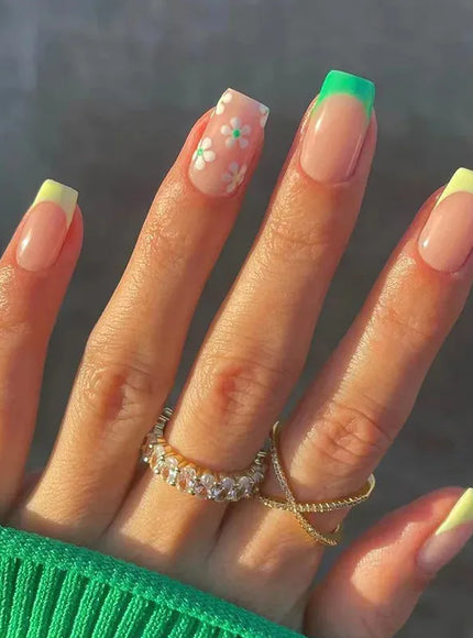 KissIcon White French Long Square Fake Nails Full