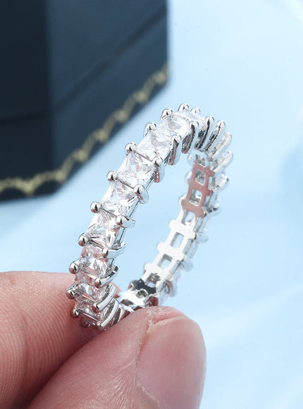 New Women's Simple Zircon 925 Silver Ring AAAA Shiny Zircon Wedding Ring Fashion Eternal Promise Ring Couple Ring Christmas Gift