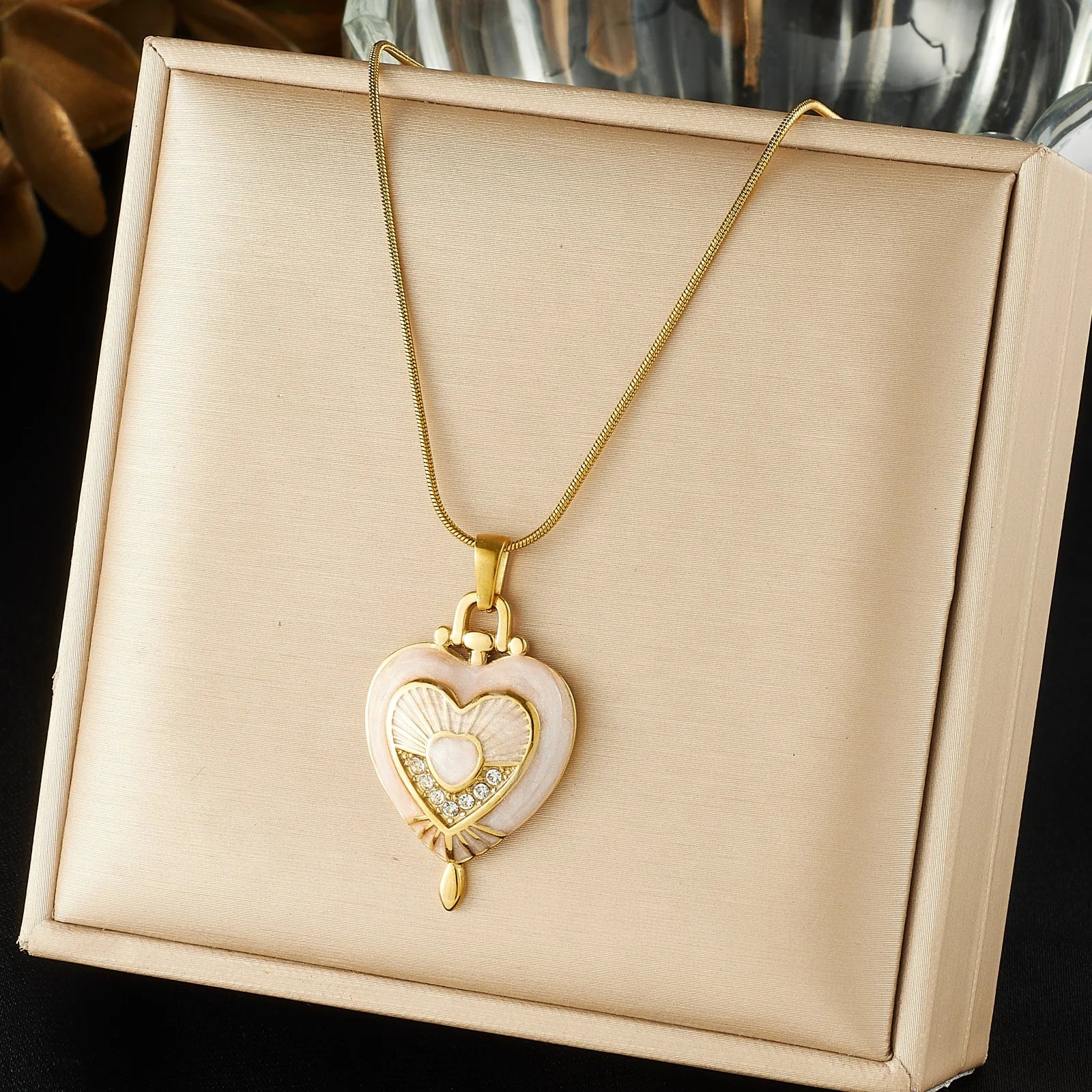 DIEYURO Multicolor Pastel Enamel Heart Cross Sun Floral Pendant Necklace Collection Lady Stainless Steel Waterproof Jewelry Gift