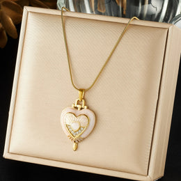 DIEYURO Multicolor Pastel Enamel Heart Cross Sun Floral Pendant Necklace Collection Lady Stainless Steel Waterproof Jewelry Gift