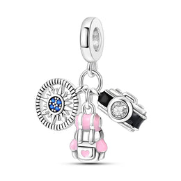 KissICON KTC888 925 Silver Pink Ballet Skates Shoes Charms Fit Original Bracelet Necklace DIY Bead For Women Jeweli Make Gift