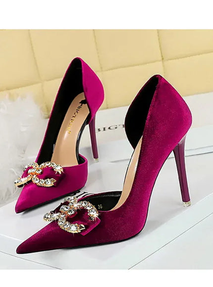 Fashion Women High Heel Rhinestone Buckle Bow Green