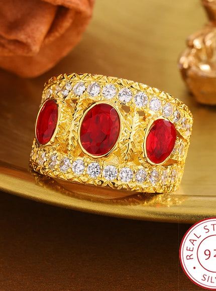 KissIcon Bohemian Style Ring - Red Ruby Valentines Day Gift