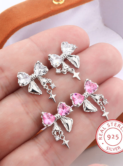 New High Quality 925 Silver Plated Women's Earrings Fashion Bow Shape Color Zircon Jewelry Anniversary Gift Earrings for Women