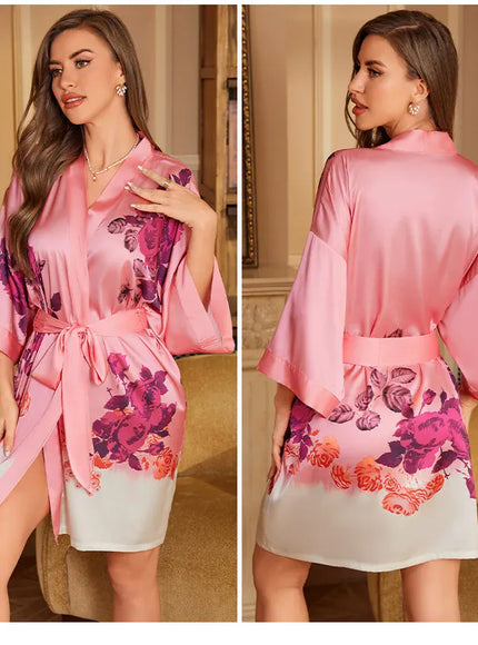 Plus Size Sexy Women Robe Sleepwear Silky Satin