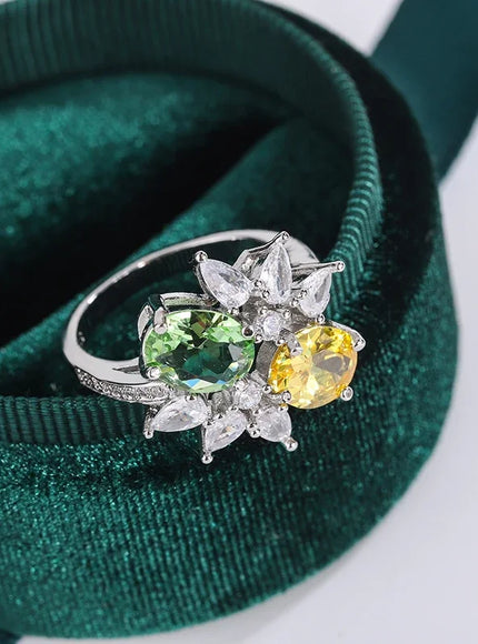 925 Silver Plated Non-tarnish High Quality  Green Yellow Zirconia Ladies Ring Luxury Party Jewellery Wedding Birthday Gift