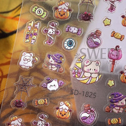 2pcs Adorable Halloween Design Matte Nail Sticker Black Cat Magic Bear Pumpkin Star Decals Holiday Design Sliders Manicure Decor
