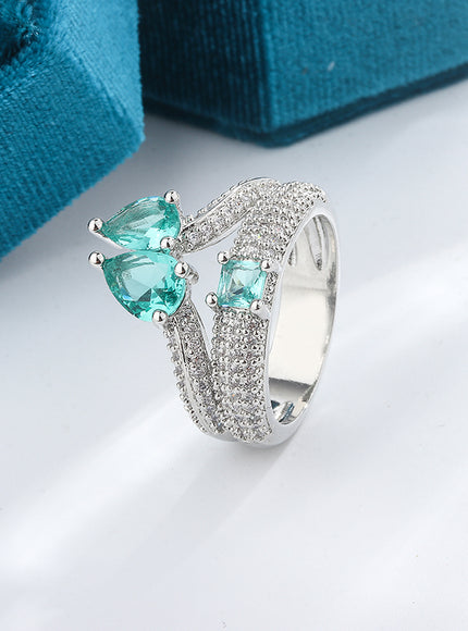 KissIcon Paraiba Zircon Ring Women - Double Layer Silver