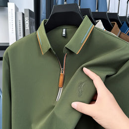 Men's Cotton Long Sleeved T-shirt with Collar Polo Shirt High-end Embroidered Top Autumn Loose Base Shirt