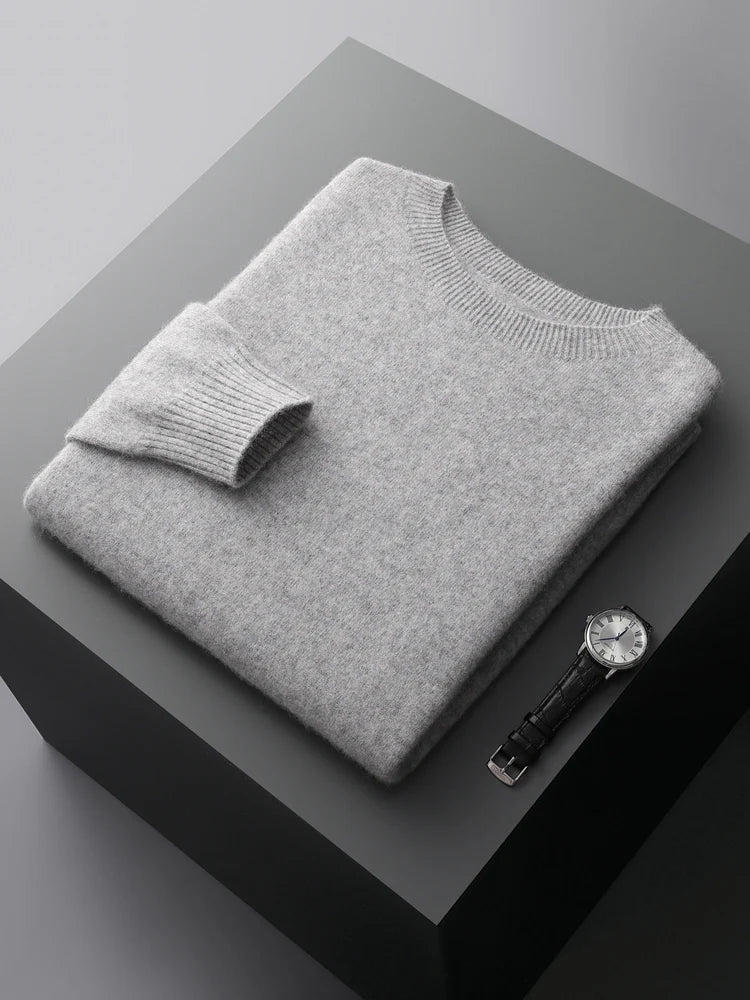 100% Merino Wool Sweater Man O-neck Basic Wool Pullover Autumn Winter Long Sleeve Soft Warm Jumper Smart Casual Knit Popular Top