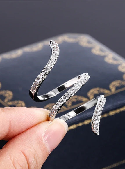 KissIcon 925 Silver Geometric Zircon Ring - Line Design