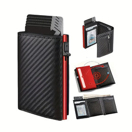 Men's Wallet with Zipper Coin Purse Automatic Pop-up Metal Credit Card Holder Minimalist RFID Blocking Business Card Wallet Idea