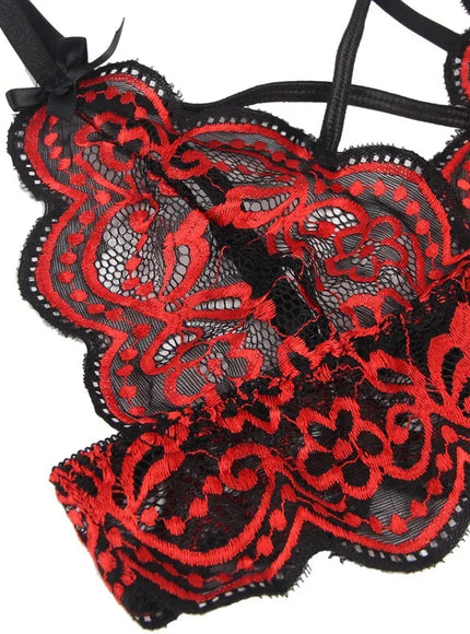 plus size sexy lingerie lace cross band embroidery decoration sexy bra panties lingerie set wholesale from M-5XL