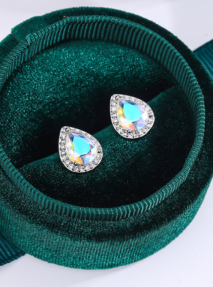 KissIcon Silver Plated Water Drop Earrings - Zircon Shine