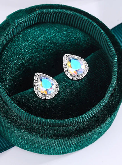 KissIcon Silver Plated Water Drop Earrings - Zircon Shine
