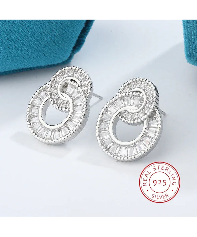 Dropshipman Option-1 KissIcon Classic 925 Silver Hoop Earrings Zircon Sparkle