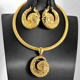 Gold Color Collar Necklace Earrings Jewelry Set For Women Dubai Africa Luxury Quality Jewellery Party Wedding Accessories