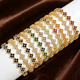 Colorful Zircon Lucky Four-Leaf Flower Bracelet for Women Flower CZ Stone Gold Plated Tennis Bracelet Fragrance Jewelry