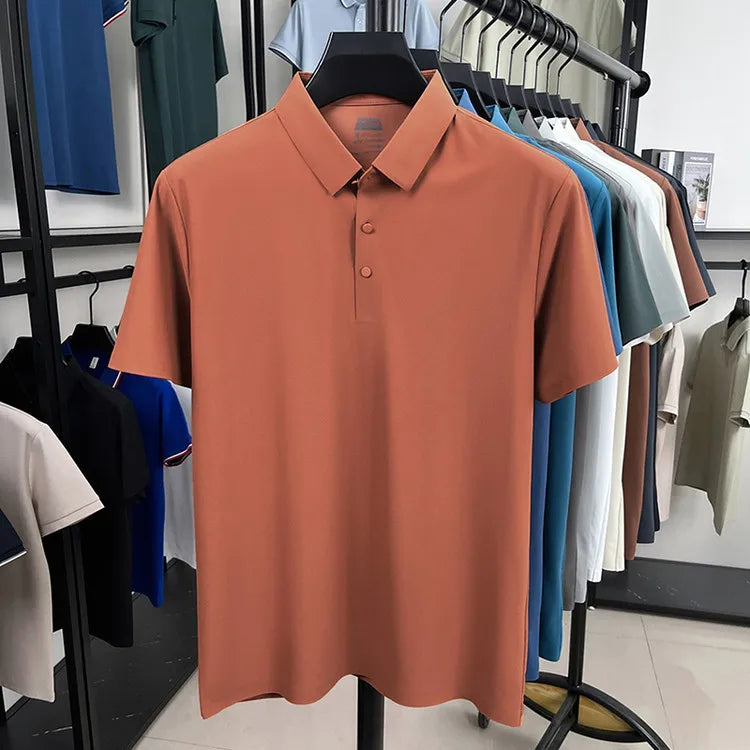 Men's Seamless Polo Shirt - Breathable Nylon-Spandex Blend, Reinforced Collar & Matching Buttons (12 Colors, M-4XL)