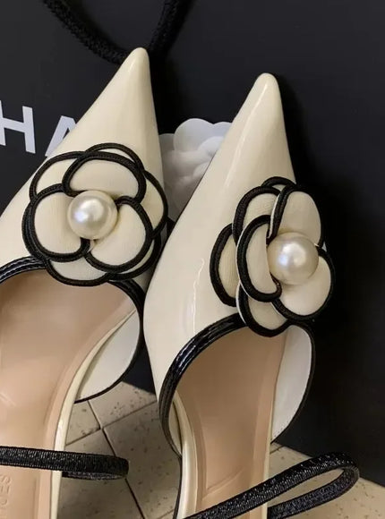2025 Flower Pointed Toe High Heels Women Luxury Designer Sandals Female Summer Elegant Fashion Pumps Flower Mule Slippers Women