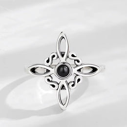 925 Silver Plating Witches Knot Rings for Women Obsidian Celtic Trinity Knot Ring Pagan Wicca Cross Jewelry New Year Gift