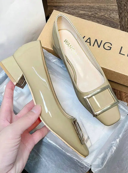 Flats Women's Shoes Patent Leather Square Buckle Shoes
