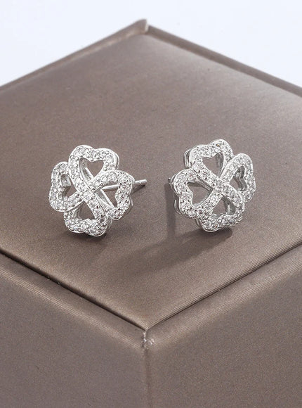 KissIcon 925 Silver Plated Earrings Clover Zircon - Luck