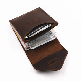 Genuine Leather Wallet For Men Male Vintage Cowhide Short Vertical Slim Mens Cash Wallet Purse Card Holder Flap Magnetic Closure
