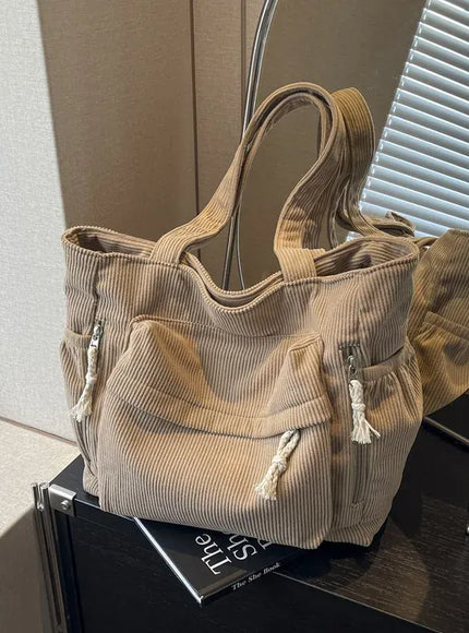 Women's Corduroy Multi-pocket Shoulder Handbag – Commuting