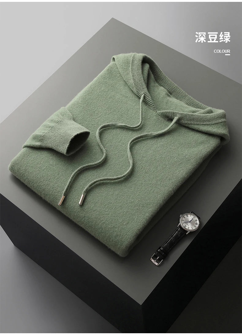 MVLYFLRT Men's One-Piece Ready-to-Wear Hoodie 100% Merino Wool Knitted Sweater Shirt Autumn Winter Casual Large Top Long Sleeved