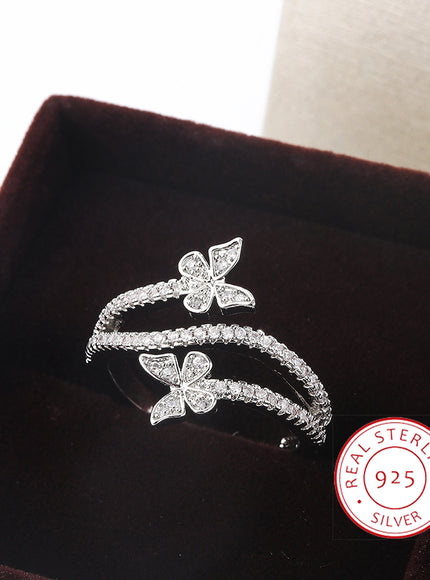 Kiss Icon Butterfly Zircon Ring - 925 Silver Plated Elegance