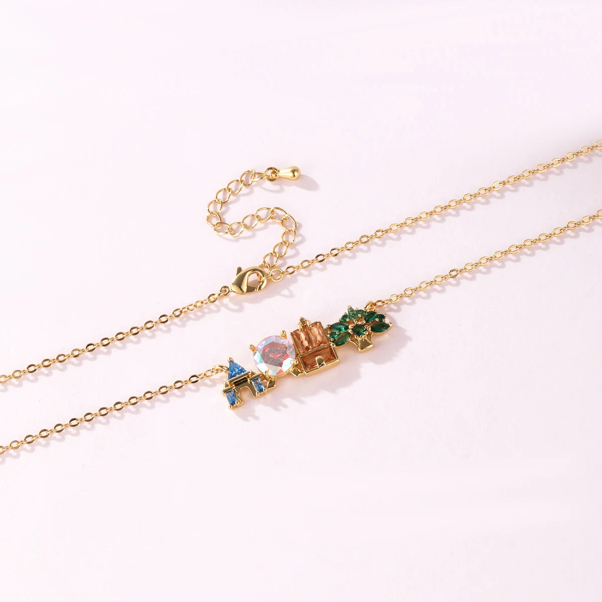 18K Gold Plated Colored Zircon Inlaid Amusement Park Pendant Necklace Cute Sweet Design Versatile Fashion Jewelry Girl 's Gift