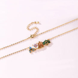 18K Gold Plated Colored Zircon Inlaid Amusement Park Pendant Necklace Cute Sweet Design Versatile Fashion Jewelry Girl 's Gift